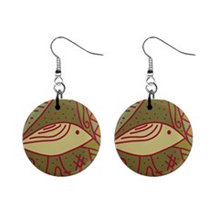 Brown Bird Mini Button Earrings