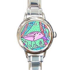 Pink Pastel Bird Round Italian Charm Watch by Valentinaart