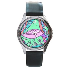 Pink Pastel Bird Round Metal Watch by Valentinaart