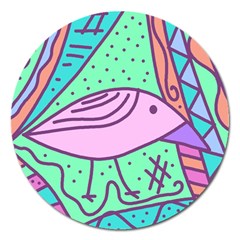 Pink Pastel Bird Magnet 5  (round) by Valentinaart