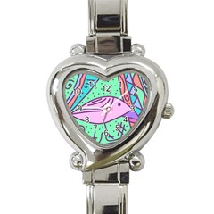 Pink Pastel Bird Heart Italian Charm Watch by Valentinaart