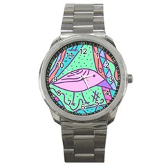 Pink Pastel Bird Sport Metal Watch by Valentinaart