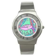 Pink Pastel Bird Stainless Steel Watch by Valentinaart