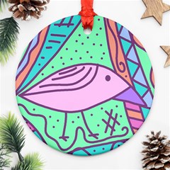 Pink Pastel Bird Round Ornament (two Sides)  by Valentinaart