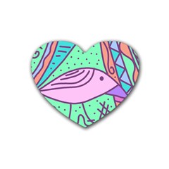 Pink Pastel Bird Rubber Coaster (heart) 