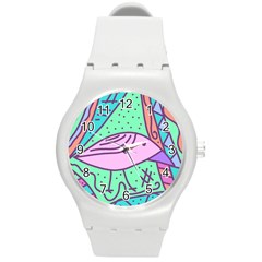 Pink Pastel Bird Round Plastic Sport Watch (m) by Valentinaart