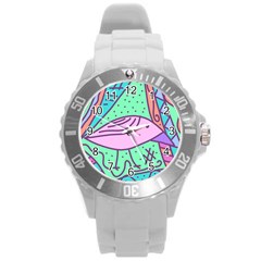 Pink Pastel Bird Round Plastic Sport Watch (l) by Valentinaart