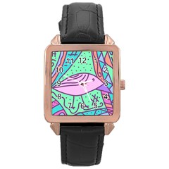 Pink Pastel Bird Rose Gold Leather Watch  by Valentinaart