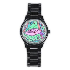 Pink Pastel Bird Stainless Steel Round Watch by Valentinaart