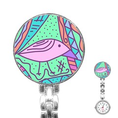 Pink Pastel Bird Stainless Steel Nurses Watch by Valentinaart