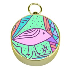 Pink Pastel Bird Gold Compasses by Valentinaart