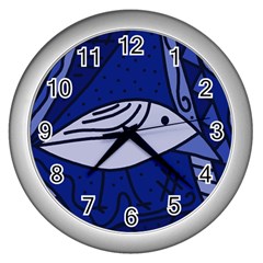 Blue Bird Wall Clocks (silver)  by Valentinaart