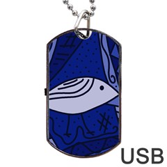 Blue Bird Dog Tag Usb Flash (one Side) by Valentinaart