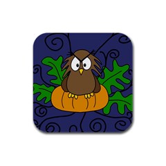 Halloween Owl And Pumpkin Rubber Square Coaster (4 Pack)  by Valentinaart