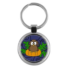 Halloween Owl And Pumpkin Key Chains (round)  by Valentinaart