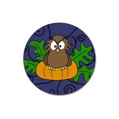 Halloween Owl And Pumpkin Magnet 3  (round) by Valentinaart