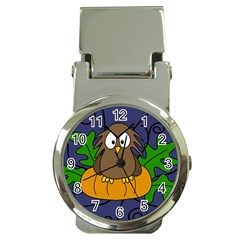 Halloween Owl And Pumpkin Money Clip Watches by Valentinaart