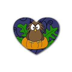 Halloween Owl And Pumpkin Heart Coaster (4 Pack)  by Valentinaart