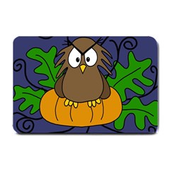 Halloween Owl And Pumpkin Small Doormat  by Valentinaart