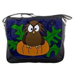 Halloween Owl And Pumpkin Messenger Bags by Valentinaart