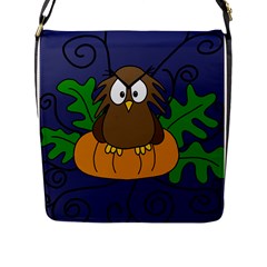 Halloween Owl And Pumpkin Flap Messenger Bag (l)  by Valentinaart