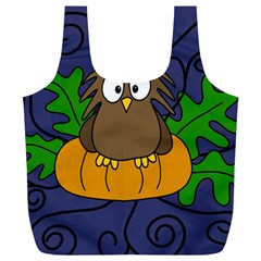 Halloween Owl And Pumpkin Full Print Recycle Bags (l)  by Valentinaart