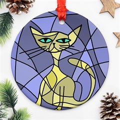 Artistic Cat - Yellow Ornament (round)  by Valentinaart