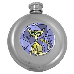 Artistic Cat - Yellow Round Hip Flask (5 Oz) by Valentinaart