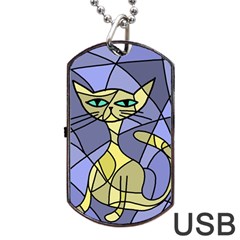 Artistic Cat - Yellow Dog Tag Usb Flash (one Side) by Valentinaart