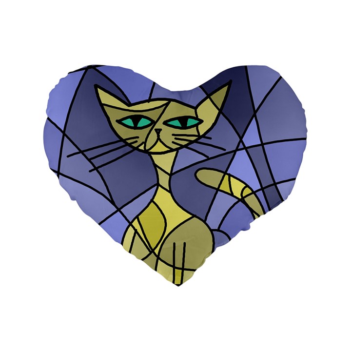 Artistic cat - yellow Standard 16  Premium Heart Shape Cushions