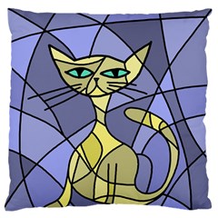 Artistic Cat - Yellow Large Flano Cushion Case (two Sides) by Valentinaart