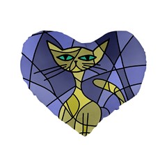 Artistic Cat - Yellow Standard 16  Premium Flano Heart Shape Cushions by Valentinaart