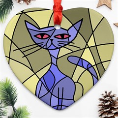 Artistic Cat - Blue Ornament (heart)  by Valentinaart