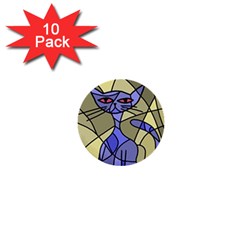 Artistic Cat - Blue 1  Mini Buttons (10 Pack)  by Valentinaart