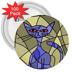 Artistic Cat - Blue 3  Buttons (100 Pack)  by Valentinaart