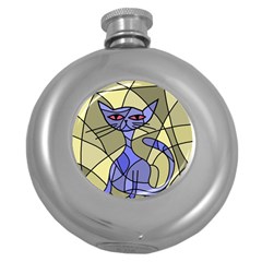 Artistic Cat - Blue Round Hip Flask (5 Oz) by Valentinaart