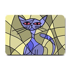 Artistic Cat - Blue Small Doormat  by Valentinaart