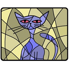 Artistic Cat - Blue Fleece Blanket (medium)  by Valentinaart