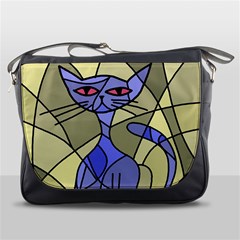 Artistic Cat - Blue Messenger Bags by Valentinaart