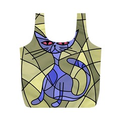 Artistic Cat - Blue Full Print Recycle Bags (m)  by Valentinaart