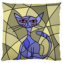 Artistic Cat - Blue Large Flano Cushion Case (one Side) by Valentinaart