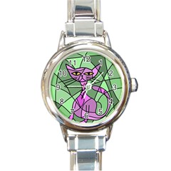 Artistic Cat - Purple Round Italian Charm Watch by Valentinaart