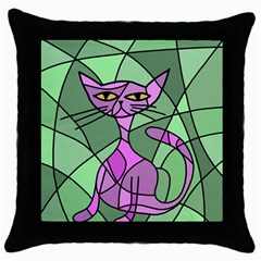 Artistic Cat - Purple Throw Pillow Case (black) by Valentinaart