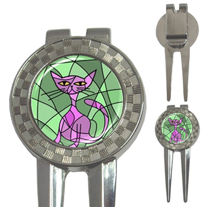 Artistic cat - purple 3-in-1 Golf Divots