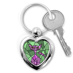 Artistic Cat - Purple Key Chains (heart)  by Valentinaart