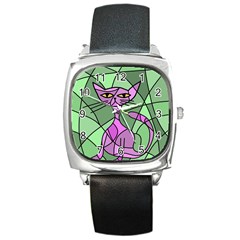 Artistic Cat - Purple Square Metal Watch