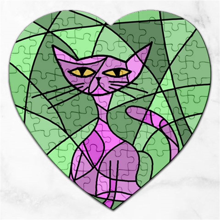 Artistic cat - purple Jigsaw Puzzle (Heart)