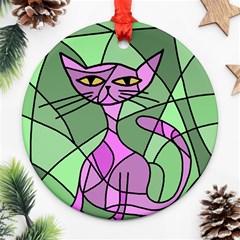 Artistic Cat - Purple Round Ornament (two Sides) 