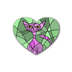 Artistic Cat - Purple Rubber Coaster (heart)  by Valentinaart