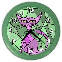 Artistic Cat - Purple Color Wall Clocks by Valentinaart